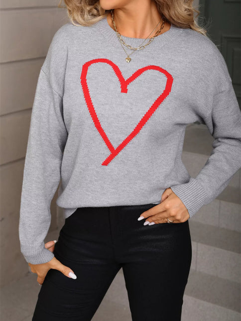 Valentine's Day Heart Graphic Dropped Shoulder Sweater - Sleekdenim.com