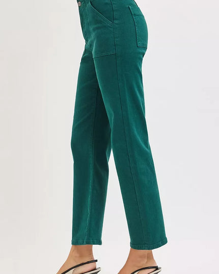 RISEN High Rise Ankle Flare Patch Pocket Jeans - Sleekdenim.com