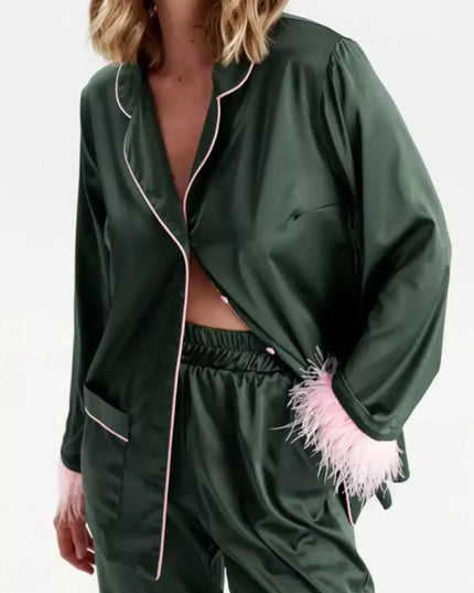 Silky Button Up Top and Pants Lounge Set - Sleekdenim.com