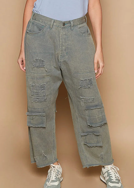 POL Distressed Raw Hem Wide Leg Pants - Sleekdenim.com