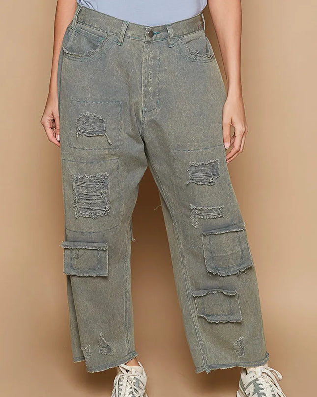 POL Distressed Raw Hem Wide Leg Pants - Sleekdenim.com