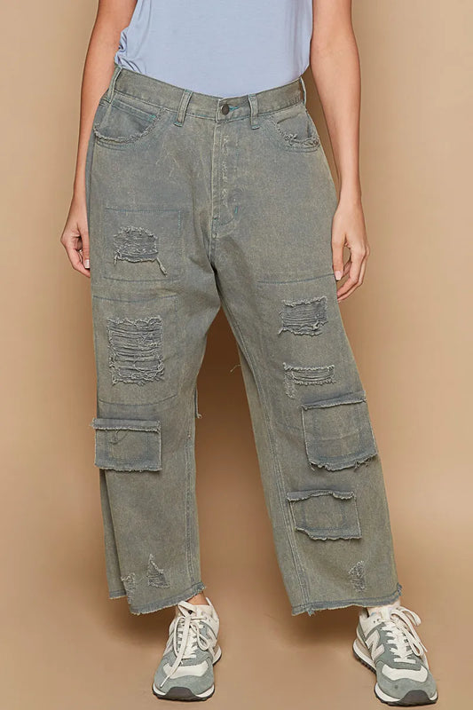 POL Distressed Raw Hem Wide Leg Pants - Sleekdenim.com