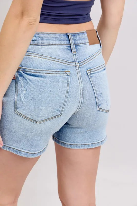 Judy Blue Mid Rise Vintage Wash Dad Shorts 15295 - Sleekdenim.com