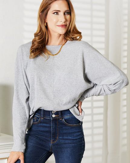 Double Take Seam Detail Round Neck Long Sleeve Top - Sleekdenim.com