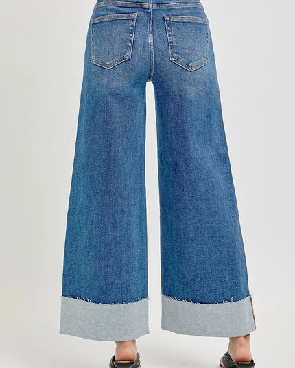 RISEN Full Size Tummy Control High Rise Crop Wide Cuffed Jeans Plus Size - Sleekdenim.com