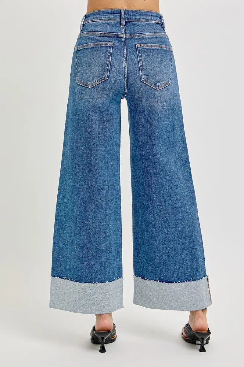 RISEN Full Size Tummy Control High Rise Crop Wide Cuffed Jeans Plus Size - Sleekdenim.com