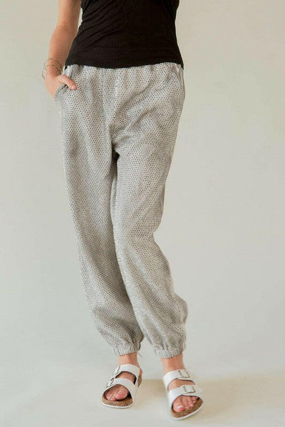 Davi & Dani Rhinestone Elastic Waist Joggers Light Gray