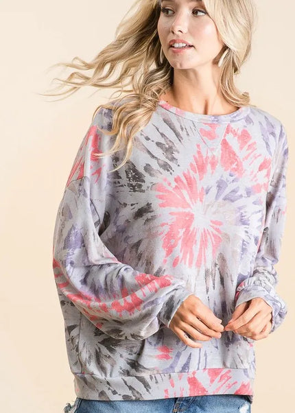 BiBi Tie Dye Print Terry Pull Over - Sleekdenim.com