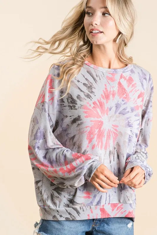 BiBi Tie Dye Print Terry Pull Over - Sleekdenim.com