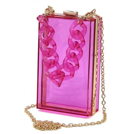 Acrylic Chain Handle See Thru Crossbody Clutch - Sleekdenim.com