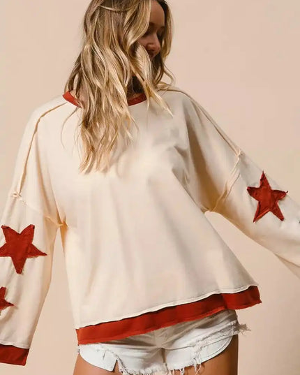 BiBi French Terry Top With Patch Detail Sweatshirt - Sleekdenim.com