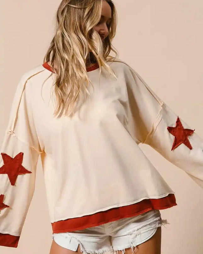 BiBi French Terry Top With Patch Detail Sweatshirt - Sleekdenim.com