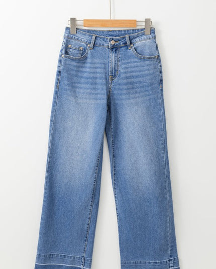 Denim Raw Hem Straight Leg Jeans - Sleekdenim.com