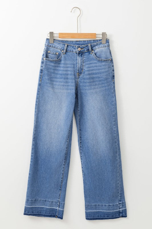Denim Raw Hem Straight Leg Jeans - Sleekdenim.com
