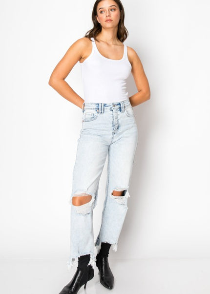 AT1120WDLT Tummy Control High Rise Wide Jeans - Sleekdenim.com