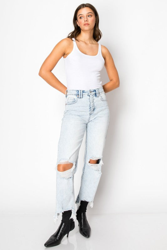 AT1120WDLT Tummy Control High Rise Wide Jeans - Sleekdenim.com