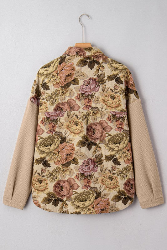 Floral Waffle Knit Patchwork Chest Pocket Buttoned - Sleekdenim.com