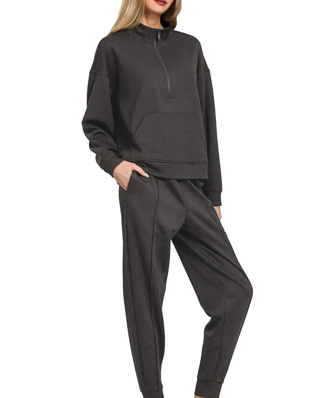 Zenana Scuba Half Zip Sweatshirt and Joggers Set - Sleekdenim.com