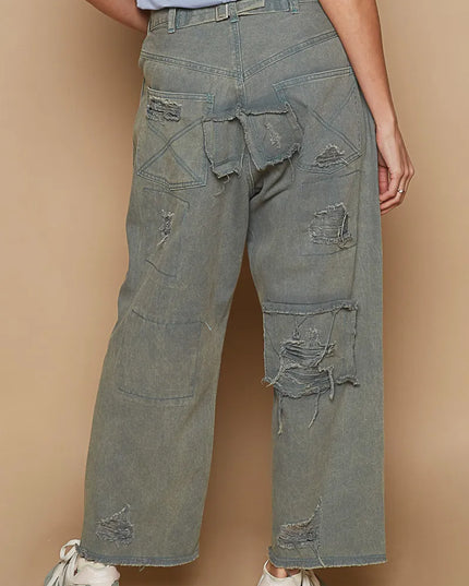 POL Distressed Raw Hem Wide Leg Pants - Sleekdenim.com