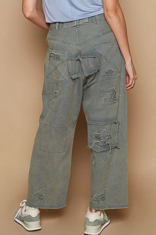 POL Distressed Raw Hem Wide Leg Pants - Sleekdenim.com
