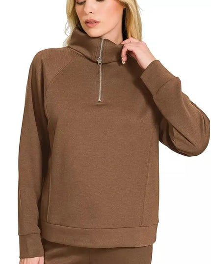 Zenana Scuba Half Zip Sweatshirts and Joggers Set - Sleekdenim.com