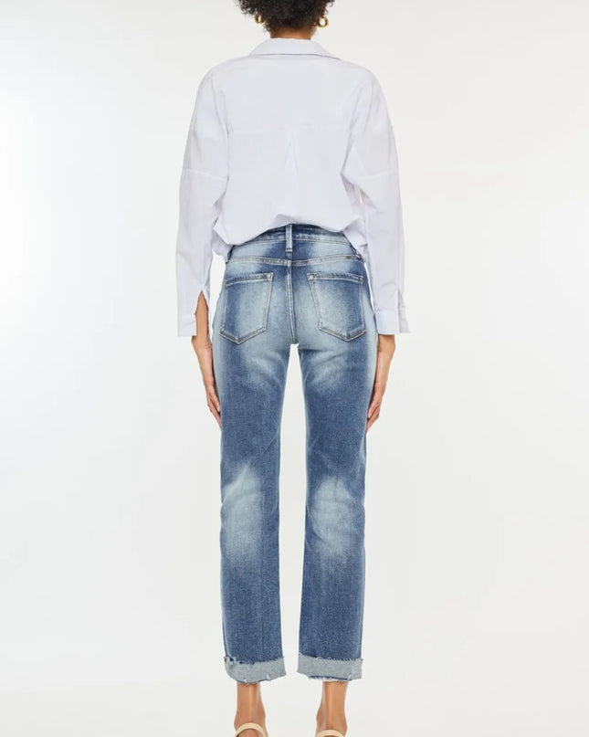 Kancan High Rise Cuffed Straight Jeans - Sleekdenim.com
