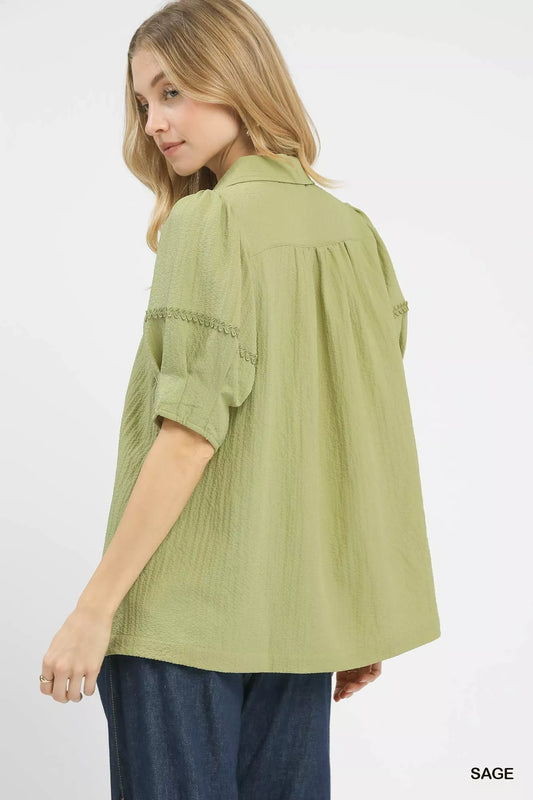 Umgee Textured Puff Sleeve Top - Sleekdenim.com