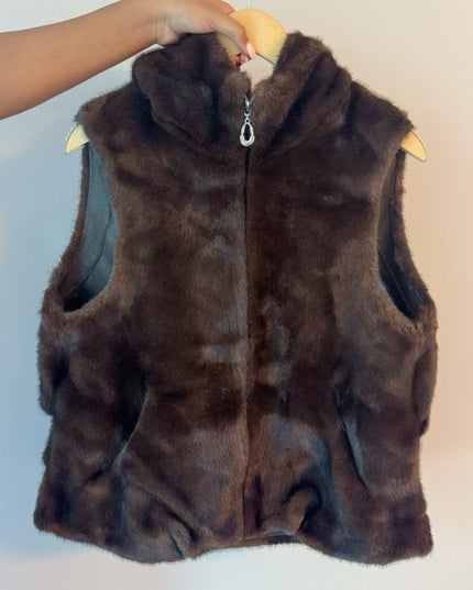 Real Feel Faux Mink Fur Hooded Vest - Sleekdenim.com