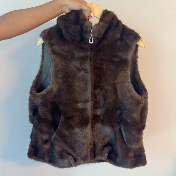 Real Feel Faux Mink Fur Hooded Vest - Sleekdenim.com