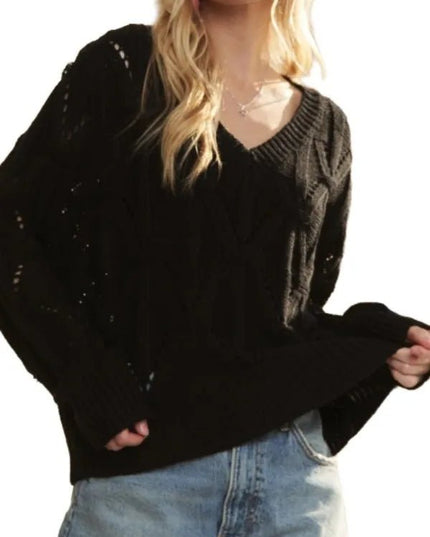 ADORA Loose Fit V Neck Knit Top - Sleekdenim.com
