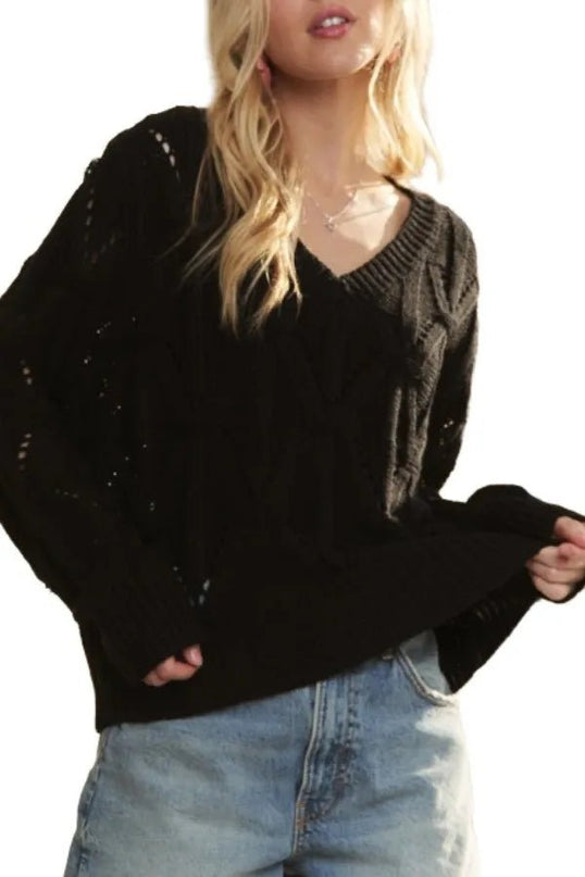 ADORA Loose Fit V Neck Knit Top - Sleekdenim.com