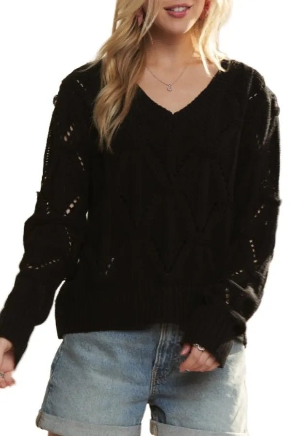 ADORA Loose Fit V Neck Knit Top - Sleekdenim.com