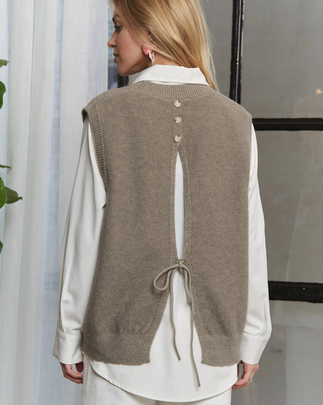 ADORA Round Neck Vest with Slight Open Back - Sleekdenim.com