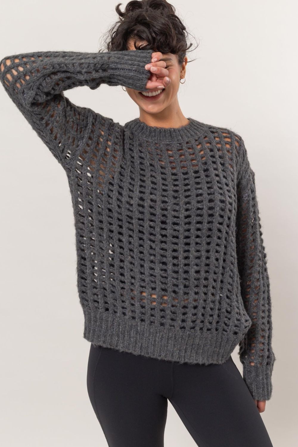 HYFVE Openwork Round Neck Long Sleeve Knit Cover Up | Sleekdenim.com