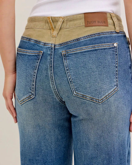 Judy Blue MR Column Straight Jeans with Corduroy Waist - Sleekdenim.com