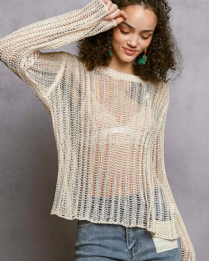 POL Openwork Round Neck Knit Cover Up - Sleekdenim.com