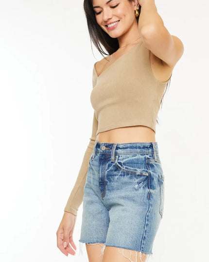 Kancan Full Size Raw Hem High Waist Denim Shorts - Sleekdenim.com