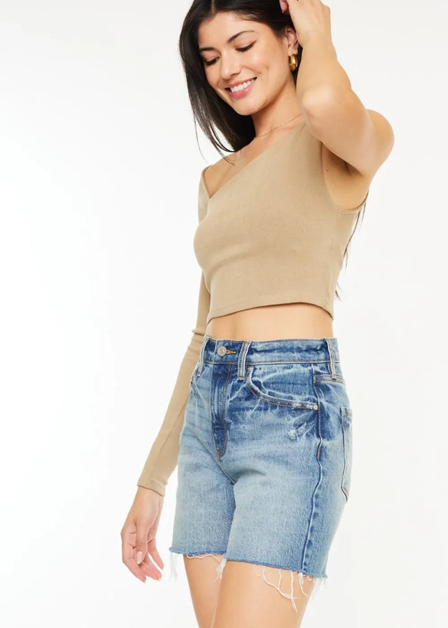 Kancan Full Size Raw Hem High Waist Denim Shorts - Sleekdenim.com