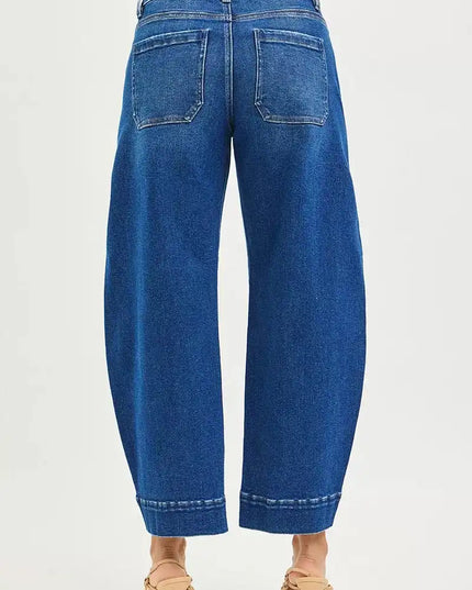 RISEN Mid Rise Crop Barrel Jeans - Sleekdenim.com