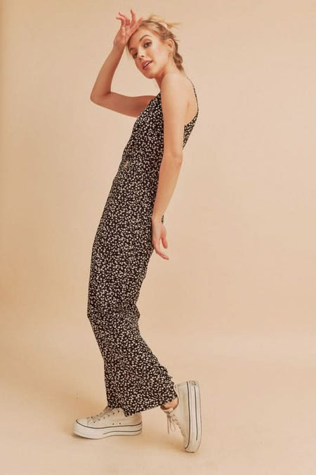 Aemi + Co Ditsy Floral Surplice Sleeveless Wide Leg Jumpsuit - Sleekdenim.com