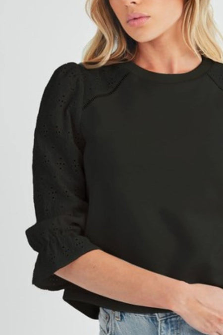 Aemi + Co Embroidered Eyelet Round Neck 3/4 Sleeve Blouse - Sleekdenim.com