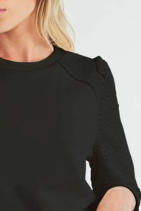 Aemi + Co Embroidered Eyelet Round Neck 3/4 Sleeve Blouse - Sleekdenim.com