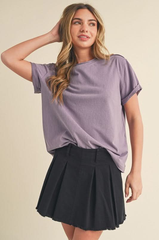 Aemi + Co Exposed Seam Round Neck Short Sleeve T-Shirt - Sleekdenim.com