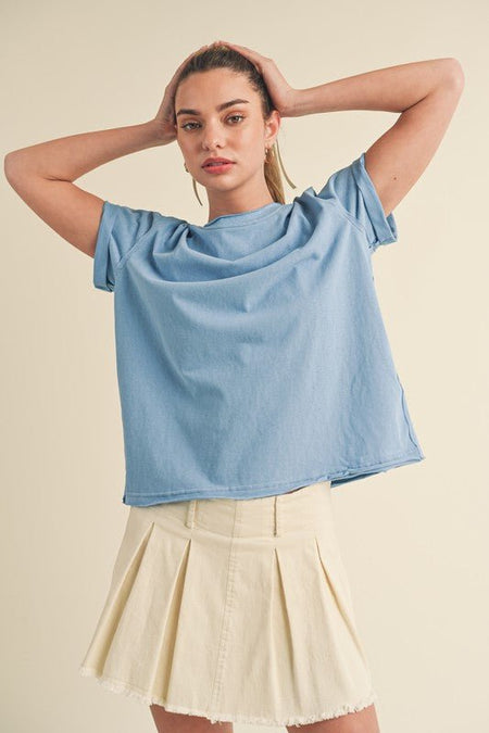 Aemi + Co Exposed Seam Round Neck Short Sleeve T-Shirt - Sleekdenim.com