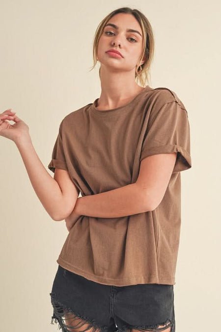 Aemi + Co Exposed Seam Round Neck Short Sleeve T-Shirt - Sleekdenim.com