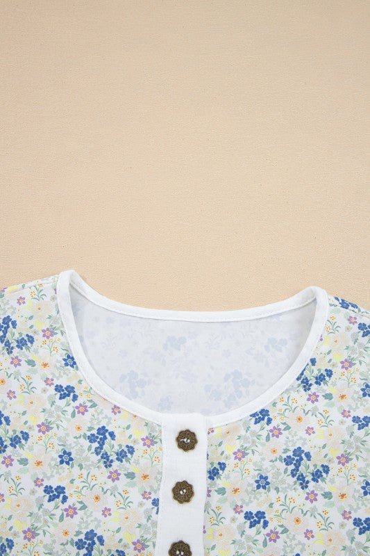 Aemi + Co Floral Gauze Patchwork 3/4 Sleeve Blouse - Sleekdenim.com