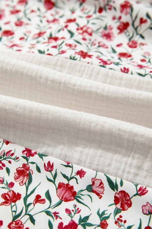 Aemi + Co Floral Gauze Patchwork 3/4 Sleeve Blouse - Sleekdenim.com