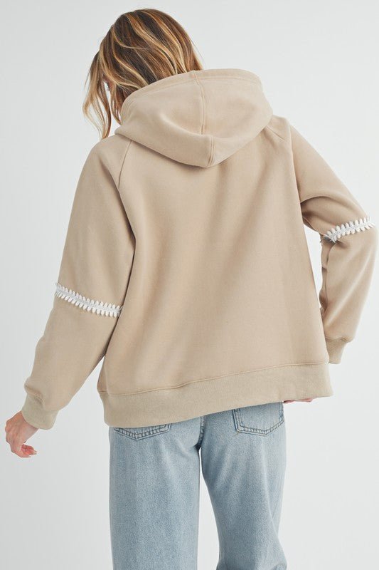 Aemi + Co Lace Detail Drawstring Hoodie with Kangaroo Pocket - Sleekdenim.com