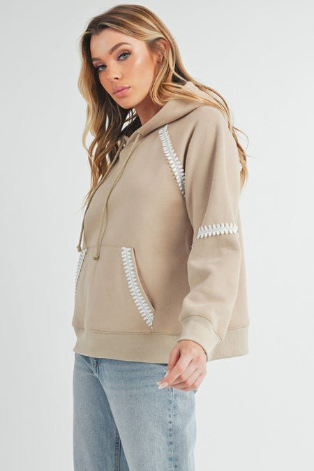 Aemi + Co Lace Detail Drawstring Hoodie with Kangaroo Pocket - Sleekdenim.com