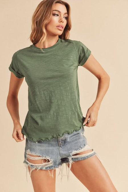 Aemi + Co Lettuce Edge Round Neck Short Sleeve T-Shirt - Sleekdenim.com